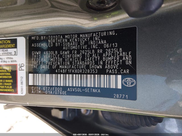 Aukcja sprzedaży 2013 Toyota Camry Le, vin: 4T4BF1FK8DR328353, numer aukcji: 45013936