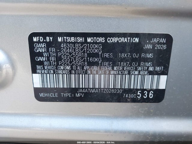 Продаж на аукціоні авто 2026 Mitsubishi Eclipse Cross Black Edition S-awc/se S-awc/sel S-awc, vin: JA4ATWAA1TZ028230, номер лоту: 45013955