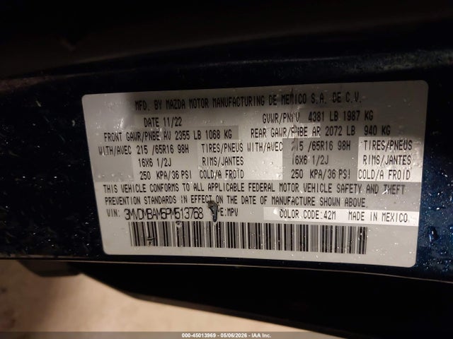 45013969 :رقم المزاد ، 3MVDMBAM5PM513768 vin ، 2023 Mazda Cx-30 2.5 S مزاد بيع