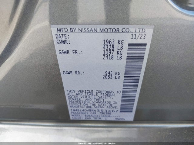 1N4BL4DV9RN353467 Nissan Altima Sv Fwd