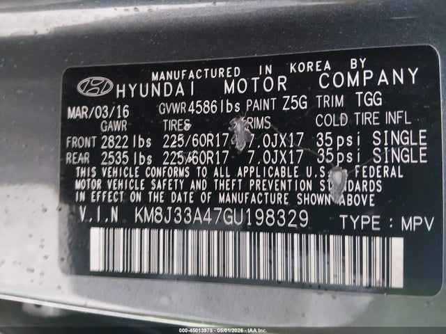Продаж на аукціоні авто 2016 Hyundai Tucson Se, vin: KM8J33A47GU198329, номер лоту: 45013975