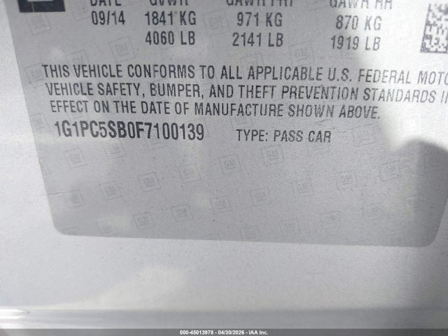 Aukcja sprzedaży 2015 Chevrolet Cruze 1lt Auto, vin: 1G1PC5SB0F7100139, numer aukcji: 45013978