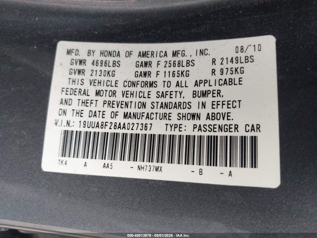 Продажа на аукционе авто 2010 Acura Tl 3.5, vin: 19UUA8F28AA027367, номер лота: 45013979