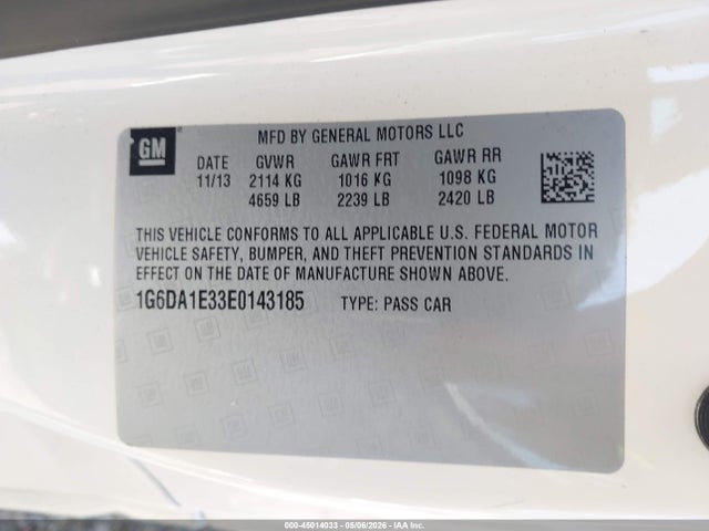 Продажа на аукционе авто 2014 Cadillac Cts Standard, vin: 1G6DA1E33E0143185, номер лота: 45014033