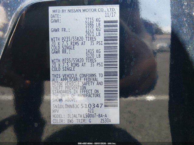 45014044 :رقم المزاد ، 5N1DL0MN8JC510347 vin ، 2018 Infiniti Qx60 مزاد بيع