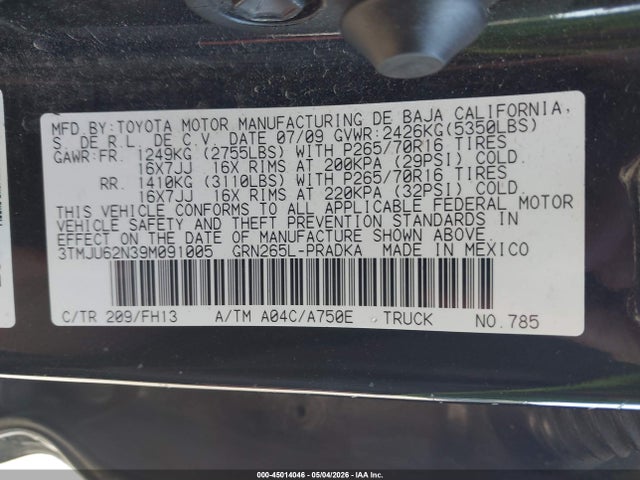 Aukcja sprzedaży 2009 Toyota Tacoma Prerunner V6, vin: 3TMJU62N39M091005, numer aukcji: 45014046