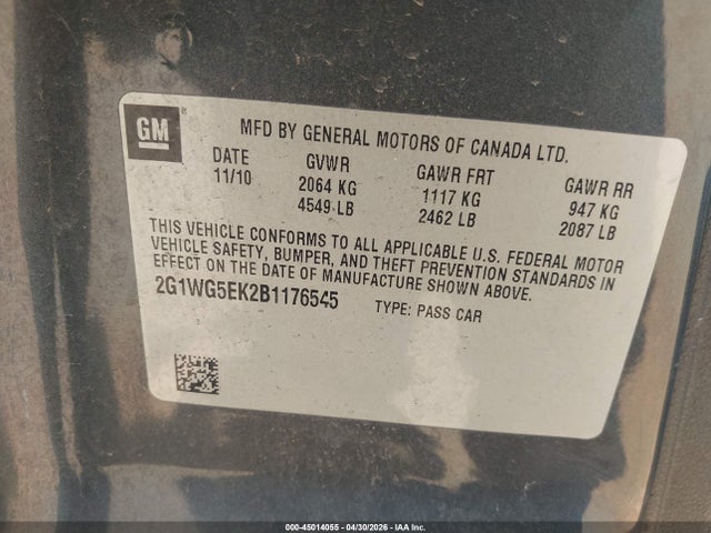 2011 Chevrolet Impala Lt მანქანა იყიდება აუქციონზე, vin: 2G1WG5EK2B1176545, აუქციონის ნომერი: 45014055