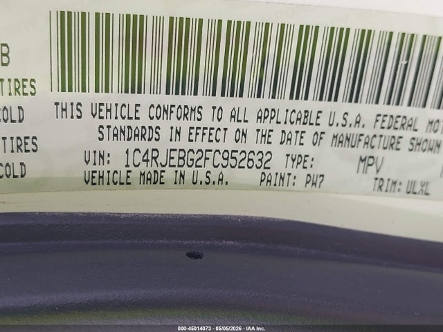 45014073 :رقم المزاد ، 1C4RJEBG2FC952632 vin ، 2015 Jeep Grand Cherokee Limited مزاد بيع