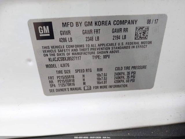Продаж на аукціоні авто 2018 Buick Encore Essence, vin: KL4CJCSBXJB527117, номер лоту: 45014080