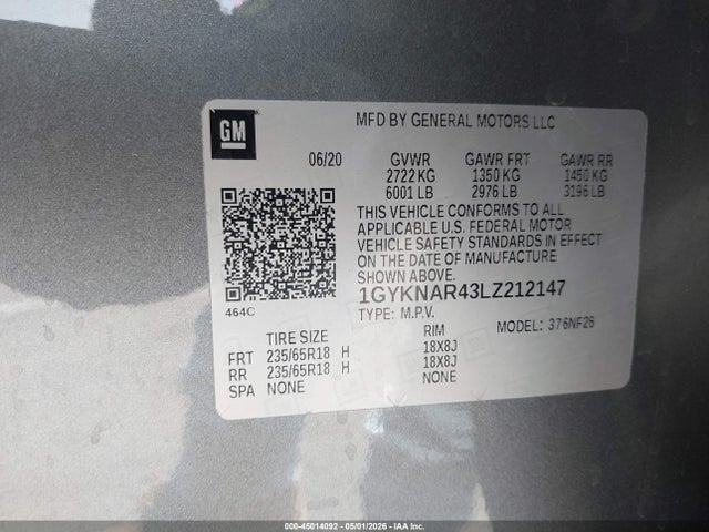 1GYKNAR43LZ212147 Cadillac Xt5 Fwd Luxury