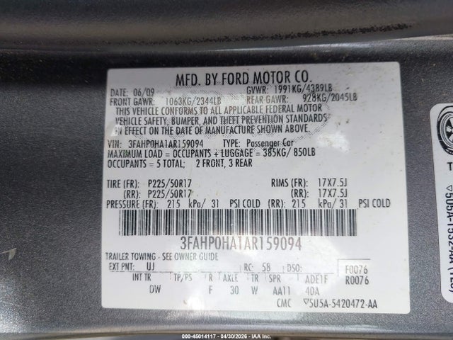 Продаж на аукціоні авто 2010 Ford Fusion Se, vin: 3FAHP0HA1AR159094, номер лоту: 45014117