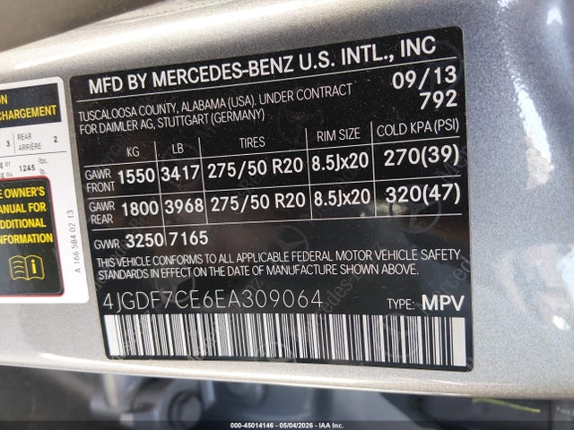 Продаж на аукціоні авто 2014 Mercedes-benz Gl 450 4matic, vin: 4JGDF7CE6EA309064, номер лоту: 45014146
