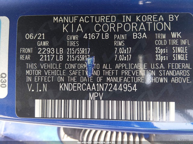 Auction sale of the 2022 Kia Seltos Ex, vin: KNDERCAA1N7244954, lot number: 45014147