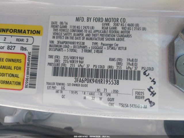 Ford Fusion Platinum 2017 3FA6P0K94HR195538 Image 9
