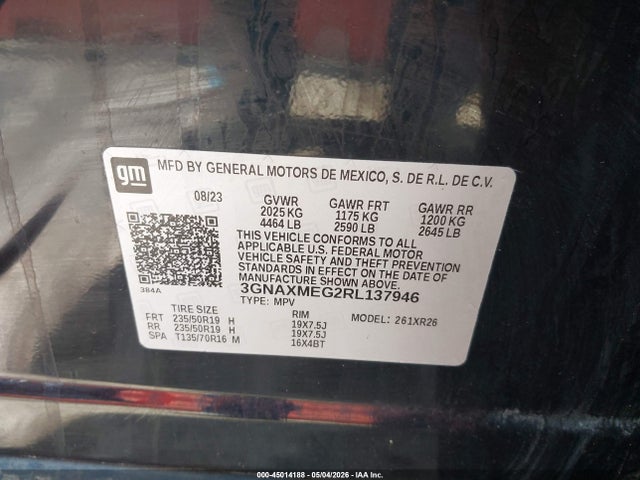 Aukcja sprzedaży 2024 Chevrolet Equinox Fwd Rs, vin: 3GNAXMEG2RL137946, numer aukcji: 45014188