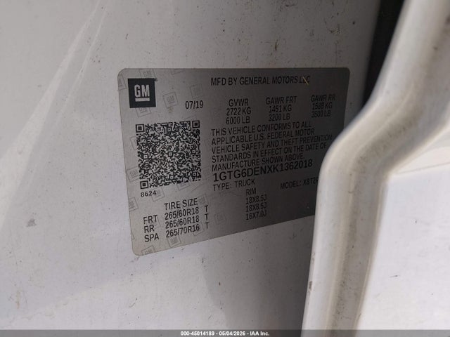 Aukcja sprzedaży 2019 Gmc Canyon Slt, vin: 1GTG6DENXK1362018, numer aukcji: 45014189