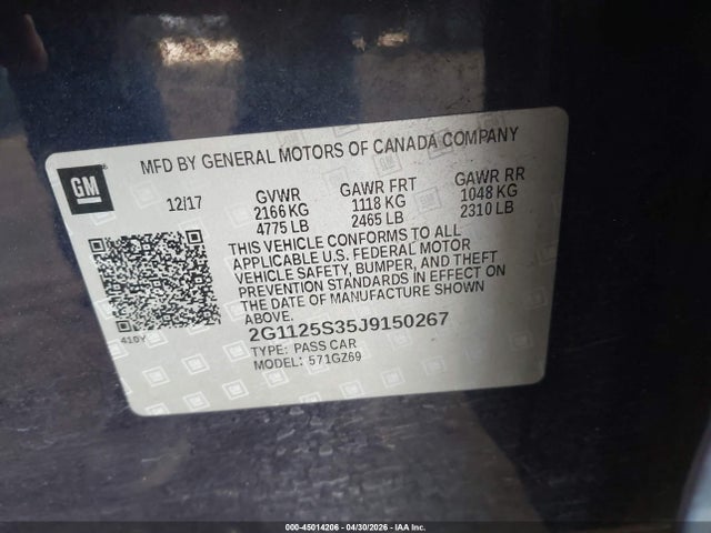 Chevrolet IMPALA 2LZ 2018 2G1125S35J9150267 Image 9