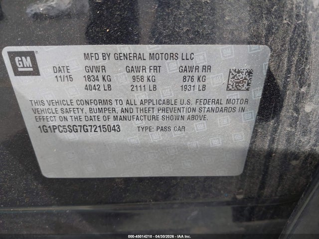 1G1PC5SG7G7215043 Chevrolet Cruze Limited Ls Auto