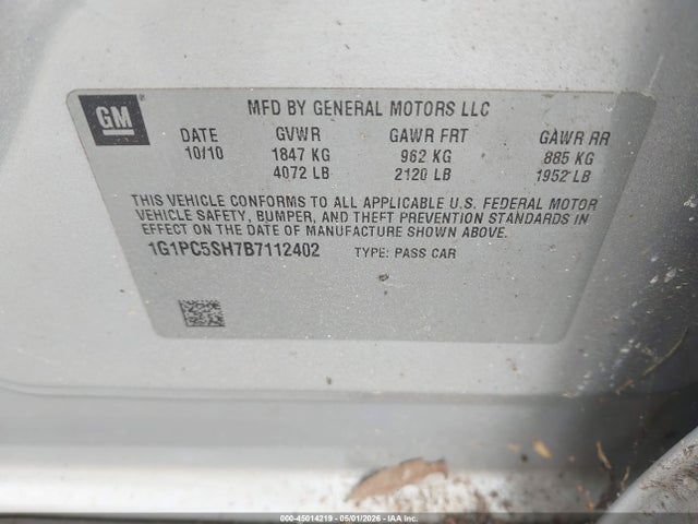 Продажа на аукционе авто 2011 Chevrolet Cruze Ls, vin: 1G1PC5SH7B7112402, номер лота: 45014219