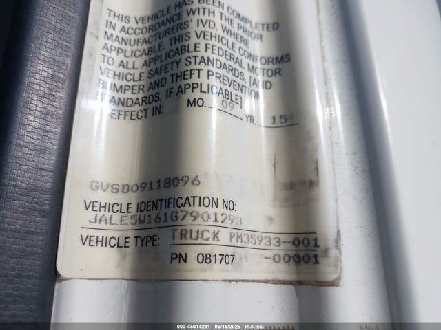 Aukcja sprzedaży 2016 Isuzu Dsl Reg At, vin: JALE5W161G7901293, numer aukcji: 45014241