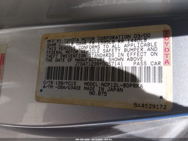 Продажа на аукционе авто 2000 Toyota Echo, vin: JTDAT1239Y0057141, номер лота: 45014250