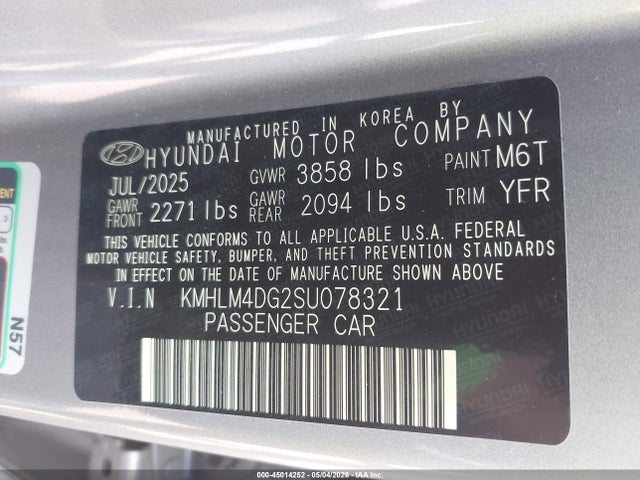 Продаж на аукціоні авто 2025 Hyundai Elantra Sel Sport, vin: KMHLM4DG2SU078321, номер лоту: 45014252
