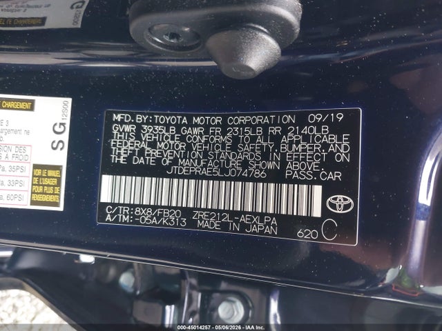 Aukcja sprzedaży 2020 Toyota Corolla Le, vin: JTDEPRAE5LJ074786, numer aukcji: 45014257