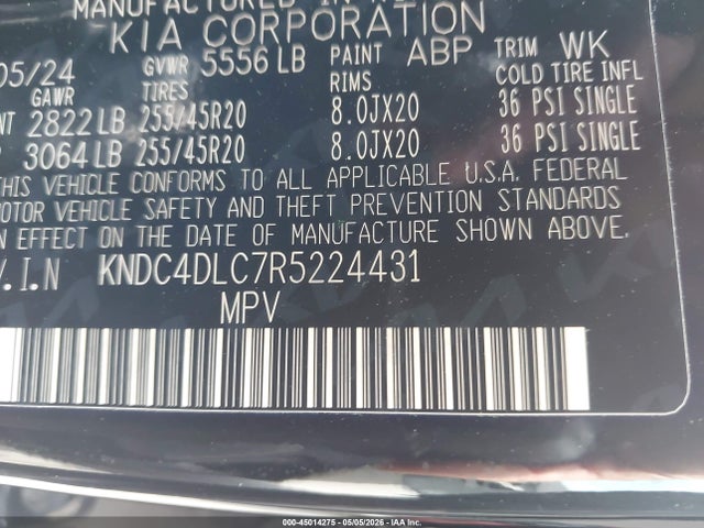 45014275 :رقم المزاد ، KNDC4DLC7R5224431 vin ، 2024 Kia Ev6 Gt-line مزاد بيع