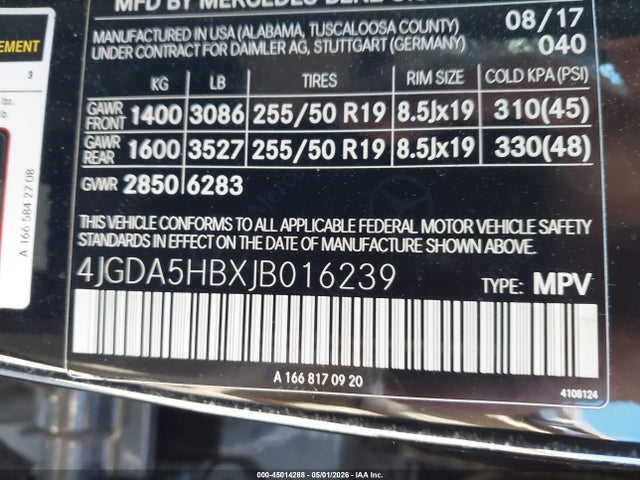 Auction sale of the 2018 Mercedes-benz Gle 350 4matic, vin: 4JGDA5HBXJB016239, lot number: 45014288