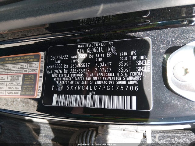 Aukcja sprzedaży 2023 Kia Sorento Lx, vin: 5XYRG4LC7PG175706, numer aukcji: 45014313