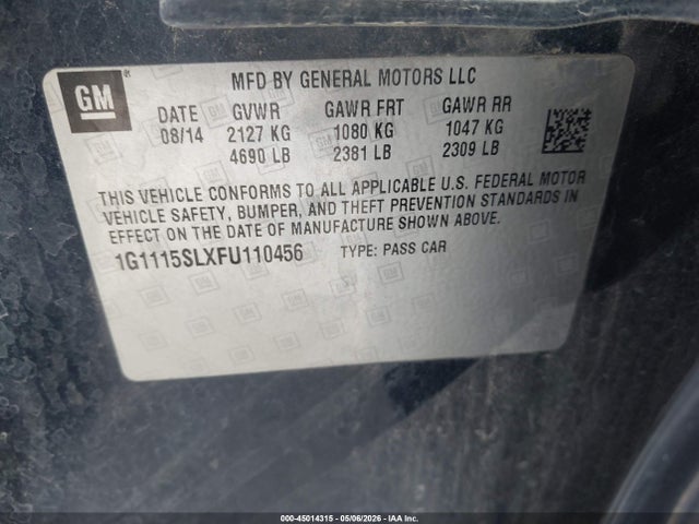 Aukcja sprzedaży 2015 Chevrolet Impala 1lt, vin: 1G1115SLXFU110456, numer aukcji: 45014315