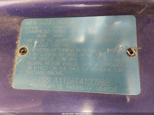 Aukcja sprzedaży 1996 Suzuki X90 Jlx, vin: JS3LA11S6T4100988, numer aukcji: 45014320