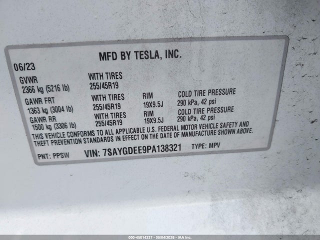Продажа на аукционе авто 2023 Tesla Model Y Awd/long Range Dual Motor All-wheel Drive, vin: 7SAYGDEE9PA138321, номер лота: 45014337