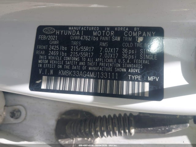 45014339 :رقم المزاد ، KM8K33AG4MU133111 vin ، 2021 Hyundai Kona Electric Limited مزاد بيع