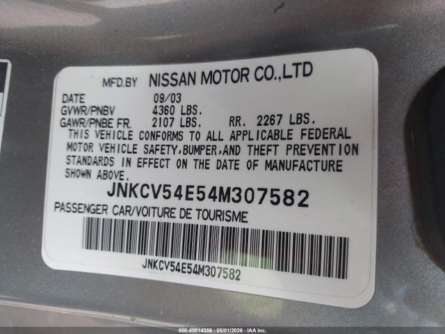 Продаж на аукціоні авто 2004 Infiniti G35, vin: JNKCV54E54M307582, номер лоту: 45014356