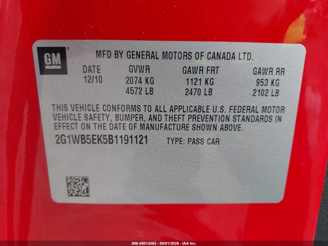 Продаж на аукціоні авто 2011 Chevrolet Impala Lt, vin: 2G1WB5EK5B1191121, номер лоту: 45014363