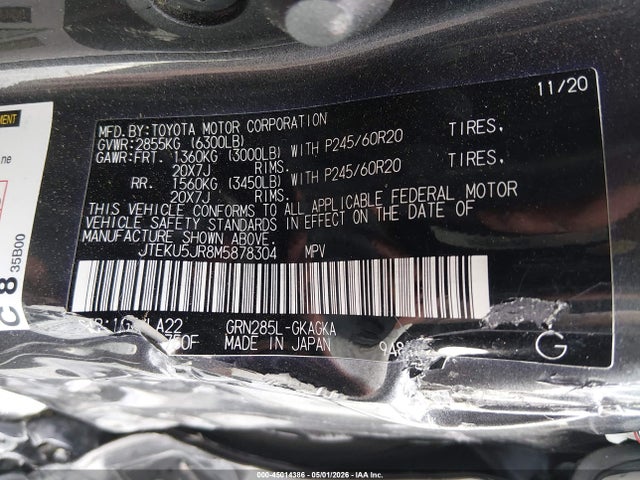 JTEKU5JR8M5878304 Toyota 4runner Limited