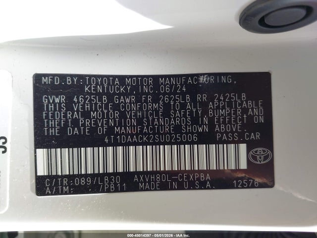 2025 Toyota Camry Xse მანქანა იყიდება აუქციონზე, vin: 4T1DAACK2SU025006, აუქციონის ნომერი: 45014397