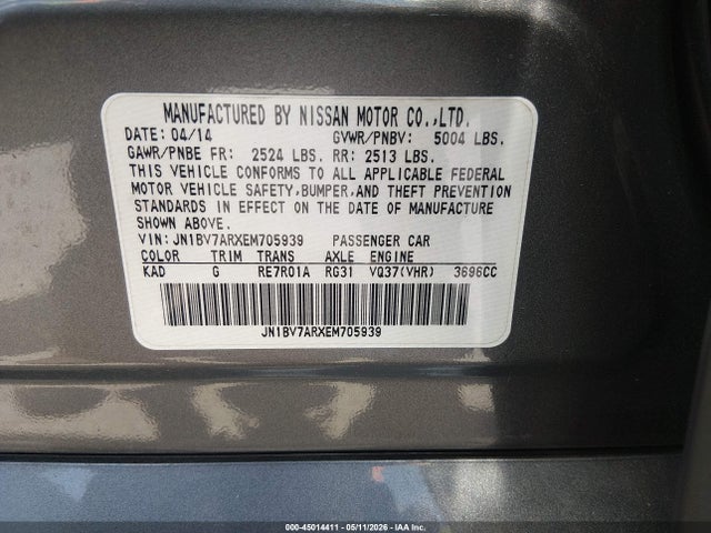 45014411 :رقم المزاد ، JN1BV7ARXEM705939 vin ، 2014 Infiniti Q50 Sport مزاد بيع