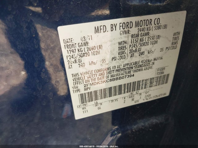Aukcja sprzedaży 2011 Ford Edge Limited, vin: 2FMDK3KC8BBB07394, numer aukcji: 45014419