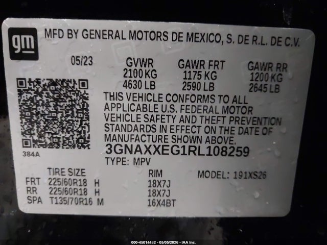 2024 Chevrolet Equinox Awd Premier მანქანა იყიდება აუქციონზე, vin: 3GNAXXEG1RL108259, აუქციონის ნომერი: 45014482