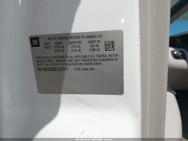 Продажа на аукционе авто 2012 Chevrolet Impala Ltz, vin: 2G1WC5E30C1327517, номер лота: 45014518