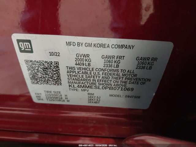 45014523 :رقم المزاد ، KL4MMESL0PB071069 vin ، 2023 Buick Encore Gx Select Awd مزاد بيع