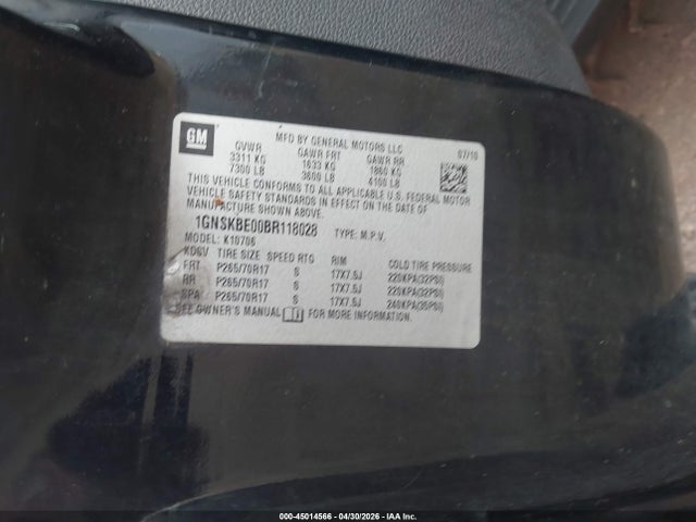 Продаж на аукціоні авто 2011 Chevrolet Tahoe Lt, vin: 1GNSKBE00BR118028, номер лоту: 45014566