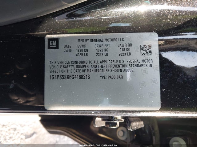 2016 Buick Verano Leather Group მანქანა იყიდება აუქციონზე, vin: 1G4PS5SK6G4168213, აუქციონის ნომერი: 45014567