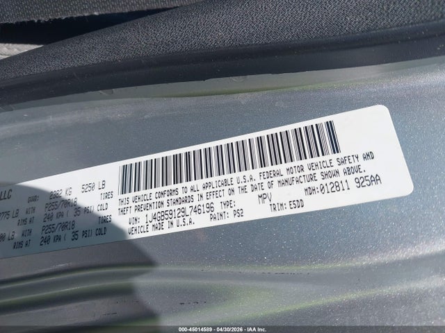 45014589 :رقم المزاد ، 1J4GB59129L746196 vin ، 2009 Jeep Wrangler Unlimited Sahara مزاد بيع