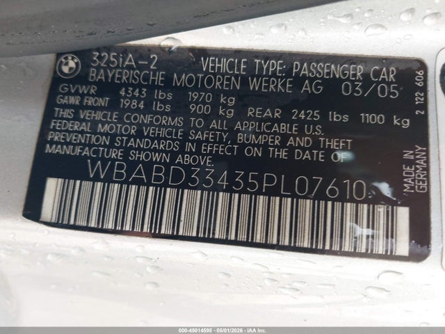 Aukcja sprzedaży 2005 Bmw 325ci, vin: WBABD33435PL07610, numer aukcji: 45014598
