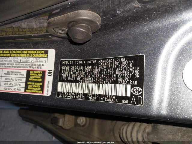 Aukcja sprzedaży 2017 Toyota Corolla Se, vin: 2T1BURHE3HC961727, numer aukcji: 45014609
