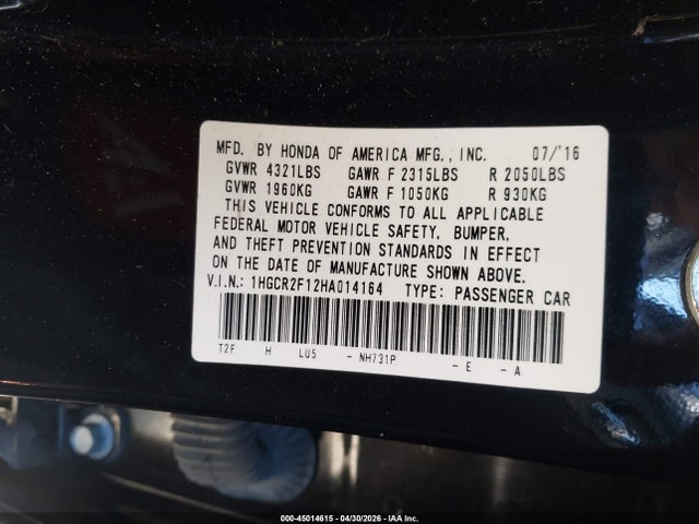 1HGCR2F12HA014164 Honda Accord Sport Se