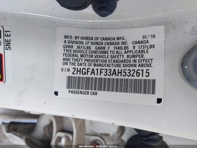 Aukcja sprzedaży 2010 Honda Civic Vp, vin: 2HGFA1F33AH532615, numer aukcji: 45014623